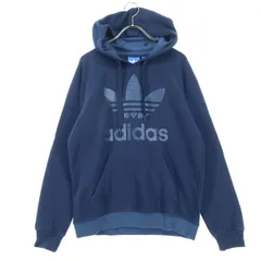 adidas アディダス トレフォイルロゴ 長袖 スウェットパーカー S ネイビー メンズ 古着