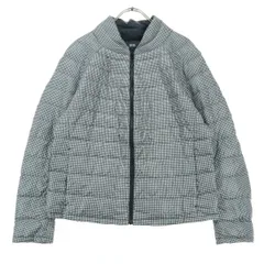 美品 UNIQLO ユニクロ ギンガムチェック柄 長袖 ライトダウンジャケット L ブラック系 メンズ 古着