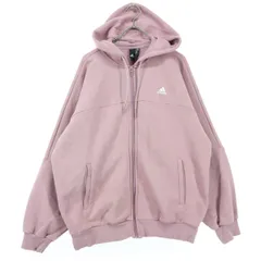 adidas アディダス 裏起毛 ロゴプリント 長袖 ジップパーカー L ピンク メンズ 古着