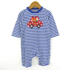 ミキハウス ツナギ つなぎ オールインワン ロンパース ボーダー柄 ホットビスケッツ ベビー 男の子用 80サイズ 青×白 MIKIHOUSE 【中古】