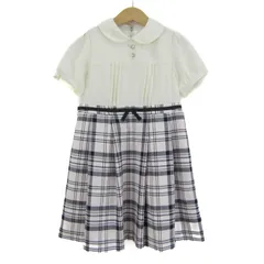 クミキョク 切替ワンピース トップス 半袖 チェック柄 フォーマル キッズ 女の子用 Mサイズ クリーム×ピンク×黒 組曲 【中古】