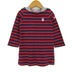 ミキハウス ワンピース トップス 長袖 ボーダー柄 ホットビスケッツ ベビー 女の子用 90サイズ 赤×紺 MIKIHOUSE 【中古】