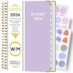 【新品】 FENSPARK スケジュール帳 2026年1月始まりA5サイズ手帳 日記帳 システム手帳 プランナー マンスリー&ウィークリー メモ 時間管理ノート ビジネス ハードカバー 22×16cm（パープル) 1