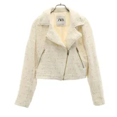 ZARA ザラ ツイード ダブルライダースジャケット XS アイボリー レディース 古着