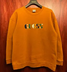 MADE IN USA製 GUESS PRODUCTS 刺繡入り スウェットトレーナー オレンジ ONE SIZE