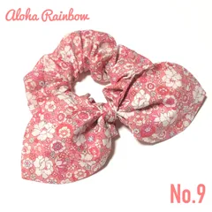 ☘️No.9☘️ リボン シュシュ 花柄 ピンク ヘアアクセサリー