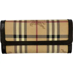 美品　BURBERRY  バーバリー  ノバチェック PVC×レザー 二つ折り 長財布 ウォレット 小銭入れ ベージュ系×ブラウン
