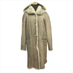 リバーシブル ミンクファー ムートン コート 毛皮 レザー 羊革 ロング グレー レディース