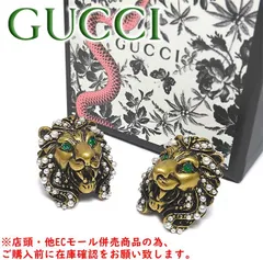 ※併売商品※◆中古美品◆GUCCI【グッチ】ライオンヘッドイヤリング メタル アンティーク ゴールド パール クリップタイプ レディース　M1455