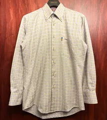 MADE IN SPAIN製 Antonio Martinez CAMISERO チェック柄 長袖ボタンダウンシャツ ベージュ×パープル Sサイズ