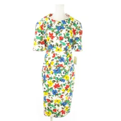 ニナリッチ NINA RICCI Actualites セットアップ 2点セット ジャケット 半袖 ミモレ丈スカート タイト 花柄 総柄 9 白 ホワイト /AO2 ■GY17のサムネイル