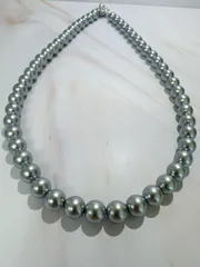 グレー系パール調ネックレス 金具破損あり 約37cm 現状品