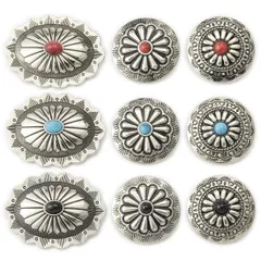 新品 コンチョ ボタン 9個セット ターコイズ 楕円 30mm メタルボタン 足つき レザークラフト アクセサリー 手芸