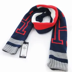 トミーヒルフィガー TOMMY HILFIGER タグ付き ストール マフラー 紺 ネイビー 赤 レッド グレー /OU