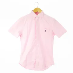 ラルフローレン RALPH LAUREN ボタンダウンシャツ オックスフォード 半袖 ポニーロゴ刺繍 ワンポイント XS ピンク /CK18 ■GY44