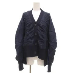 ザラ ZARA コントラストニットカーディガン M 紺 ネイビー 長袖 ナイロン切替 /UO