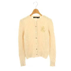 ローレンラルフローレン LAUREN RALPH LAUREN ロゴ刺繍ケーブルニットカーディガン クルーネック S アイボリー /AT ■OS