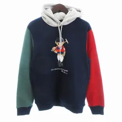 ポロ ラルフローレン POLO RALPH LAUREN タグ付き プルオーバー パーカー トレーナー 長袖 ポロベア プリント 裏起毛 配色 マルチカラー S
