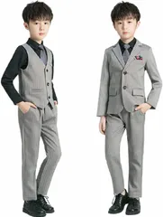 [§ｚｚ．ｌｕｘｉ] スーツ キッズ 男の子 子供フォーマル おしゃれ セット 4点セット ジャケット ベスト ズボン 蝶ネクタイ ネクタイ ブローチ 発表会 結婚式 七五三 入園式 卒園式 卒業式 紳士服 男児 パープル ネイビー 90cm R1131