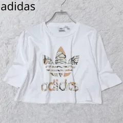 アディダス　Tシャツ　クロップド丈　プリント　ロゴ入り　クルーネック　ルーズフィット　シンプル　カジュアル　ホワイト　XSサイズ