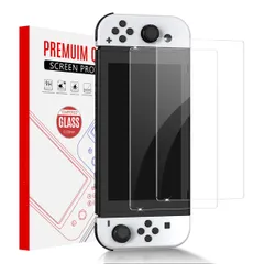 Switch 有機el ガラスフィルム 用 Sungale『2枚入り』新型switch 有機elモデル Switch oled 画面 保護フィルム 日本硝子素材 9H 硬度 2.5Dラウンドエッジ加工 画面保護 全面保護 指紋防止 気泡ゼロ