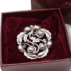 ◇ジョージジェンセン◇ 51 ブローチ コハク オーバル フラワー Ag925 ◇ジョージジェンセン◇ 51 ブローチ コハク オーバル フラワー Ag925