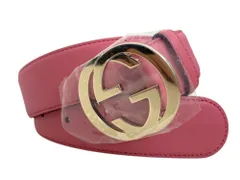 GUCCI (グッチ) GGバックル レザーベルト 全長92cm 546386 ピンク レディース/004