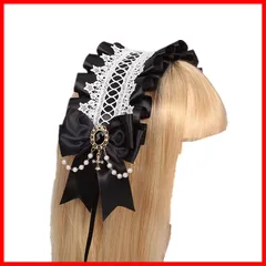 メイド風 ヘアアクセサリー 髪飾り コスプレ ヘアバンド チャーム付き リボン パーティー レース かわいい カチューシャ (ブラック) ゴスロリ ロリータ ヘッドドレス