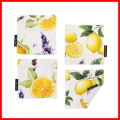 Decor) コースター リバーシブル おしゃれ 布 スタイルデコール(STYLE 4枚セット 洗える 北欧 レモン イエロー フルーツ柄 W3001820