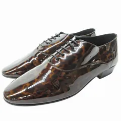 サンローラン パリ SAINT LAURENT PARIS レオパード柄 ドレスシューズ オックスフォード 革靴 総柄 パテントレザー 茶 ブラウン 43 約27cm ■GY17 ☆AA★ 0608のサムネイル