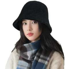 【新品】 [Alicret] 帽子 レディース 秋冬 ふわふわ バケットハット 保温 レディース ハット 防寒帽子 防寒対策 サイズ調節 レディース 小顔効果 ふんわり バケハ 収納 おしゃれ プレゼント 美しいシルエット 通勤 (黒) 0