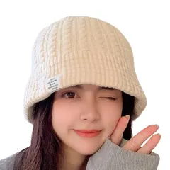【新品】 [myuse] バケットハット 冬 帽子 レディース バケハ ニット ホワイト 防寒 帽子 ふわふわ かわいい 無地 折り畳み 韓国風 1