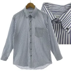 ダーバン DURBAN ボタンダウンストライプシャツ ワイシャツ 胸ポケ 長袖 コットン ホワイト 白 ブルー 青 ネイビー 紺 43-84