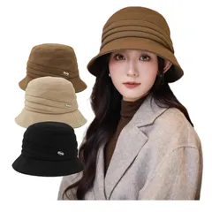 【新品】 [YINEEN] バケットハット 秋冬 帽子 レディース 【小顔効果・美シルエット・防寒保温】 レディースハット UV カット 柔らかい 無地 サイズ調整可能 お洒落 シンプル キレイめ 定番アイテム 秋冬向け 春 夏 秋 かわいい帽子 日常デー 1