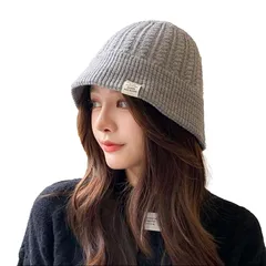 【新品】 [myuse] バケットハット 冬 帽子 レディース バケハ ニット グレー 防寒 帽子 ふわふわ かわいい 無地 折り畳み 韓国風 0