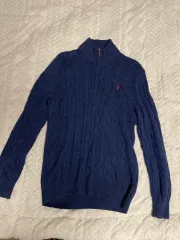 ポロ ラルフローレン シルク100% ケーブル編み ハーフ ジップアップ ネイビー L
