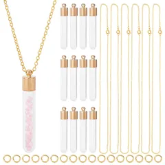 SUNNYCLUE　1箱12本　小瓶　ネックレス　チャーム　金色　ガラス　開く　透明　ミニ　ボトル　ガラス小瓶　ミニチュアボトル　カラフル　ガラス瓶　コルクビン　容器　ブレスレット　可愛い　装飾品　インテリア　ジャンプリンク　小物入れ　ネックレス　チェーン付き