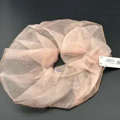 【新品】定価1320円 ヘアアクセサリー ヘアゴム シュシュ ピンク×ブラウン 大きめ◆