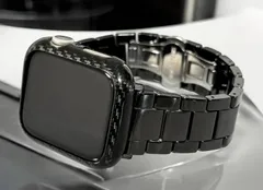 グロス★アップルウォッチバンド セラミックベルト ステンレス  Apple Watch保護カバー カーボンファイバー ケース リアルカーボン 44mm 45mm 46mm 49mm ultra ウルトラ 100%carbon