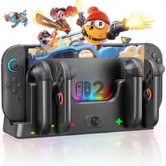 【2025新登場】Wenocally Switch 2 ジョイコン用 充電スタンド 最大6台のスイッチ ジョイコンの同時充電に対応 収納 一体型 LED指示ランプ付き 3DS液晶保護フィルム 黒