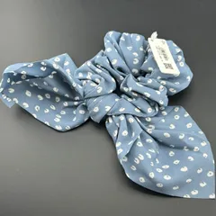 【新品】定価1200円 ヘアアクセサリー ヘアゴム シュシュ ブルー リボン 大きめ◆