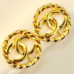 美品 シャネル ヴィンテージ イヤリング ココマーク サークル ツイスト 刻印有 2158 GP ゴールドカラー