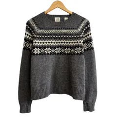 GAP ギャップ ノルディック柄 ニット セーター 雪 グレー×白×黒 Lサイズ No.H977