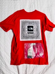 ラージ シュプリーム x ザノースフェイス バンダナ Tシャツ レッド