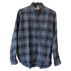 Z1514 Hush Puppies  ハッシュパピー　長袖チェックシャツ　青系　メンズ　Mサイズ　コットン　刺繍ロゴ　クリーニング済み
