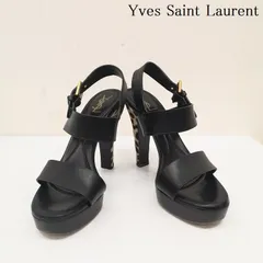 ✨美品 SAINT LAURENTサンダル 希少ヒール ブラック レザー 箱付 サンローランパリ パテントレザー サンダル 41 レディース ブラック