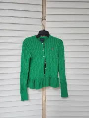 ポロラルフローレン グリーン ケーブルニット カーディガン 14y