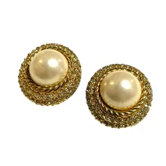 Christian Dior クリスチャンディオール　フェイクパール　ラインストーン　イヤリング　両耳