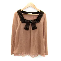 アクシーズファム axes femme ニット カットソー 長袖 スクエアネック リボン レース ベロア M コーラルオレンジ /SY34