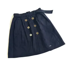 ◎価格交渉OK◎【美品】BLUE LABEL CRESTBRIDGE ブルーレーベルクレストブリッジ　フレアスカート　ベルト付き　金ボタン　日本製　ネイビー　36